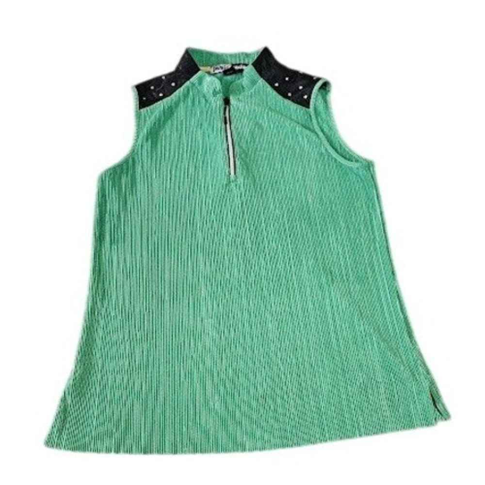 Jamie Sadock Golf Tank Top Large Green Pleated Sleeveless Quarter Zip Studded